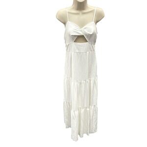 LISHLY White Twist Front Cutout Tiered Maxi Dress Small US 4 Adjustable Straps
